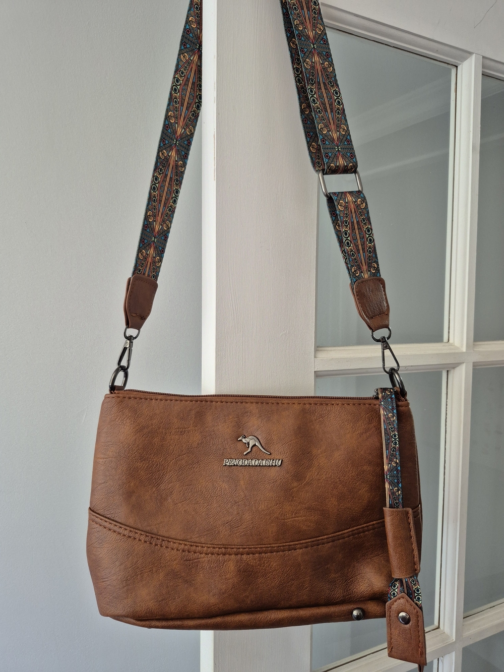 Vintage-Style Crossbody Bag with Bohemian Painted Straps Peacock Feathers